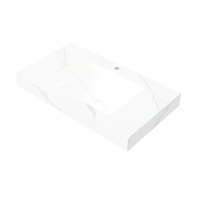 36" White Sintered Stone Countertop With Undermount Ceramic Basin, Standard Pre - Drilled Faucet Hole, , , 34.88 In Deep, 8.53