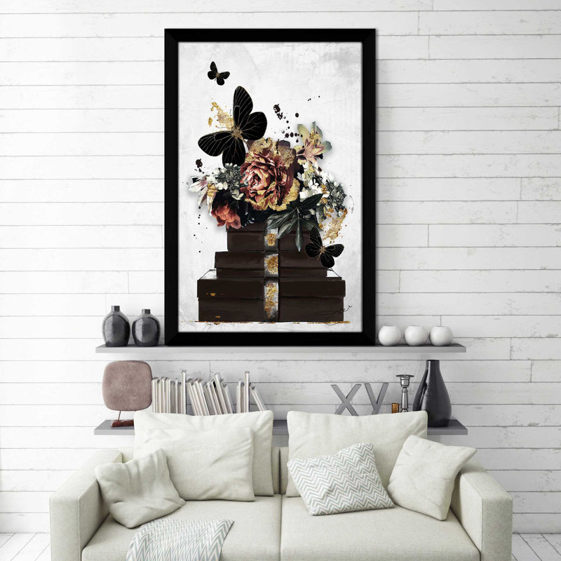 " Antique Floral Gift Box (Vertical) " by By Jodi, Black Framed, 49.5" H x 33.5" W x 1" D