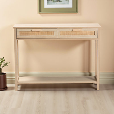 Nirrah 2-Drawer Rattan Console Table in a Light Brown Finish, 29.34" H X 39.15" W X 11.56" D
