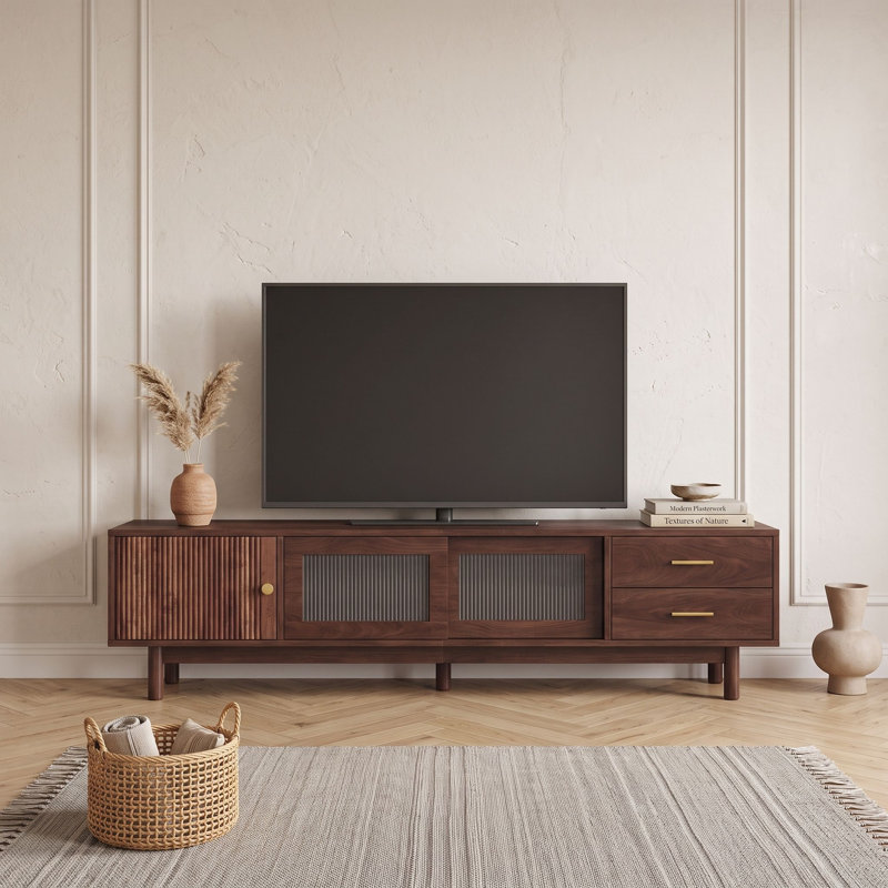 Meuble télé en bois avec 2 tiroirs, garde-robe et portes