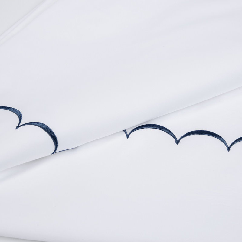 Ensemble de draps 100% coton 600 fils Camillo Scallop, Ensemble de drap pour lit très grand avec drap-ho, Bleu marine