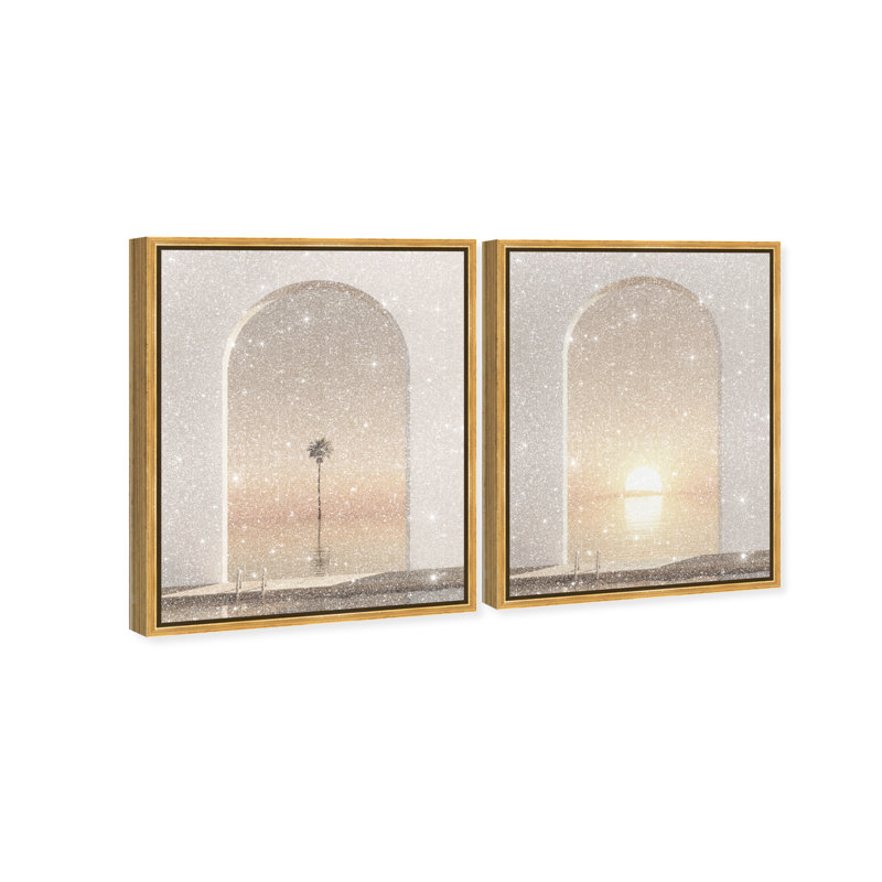 Coastal Window Set Landscape & Nature Canvas Print by Oliver Gal, Black Frame, 16 x 20, 17"H x 21"W, Gold Floater Frame