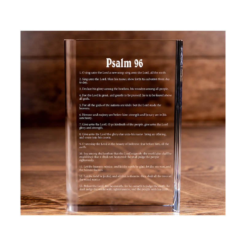 Livre en cristal gravé au laser Psaume 96 - Élégante religieuse pour les croyants dévoués, H 8 po x l 6 po x P 2 po