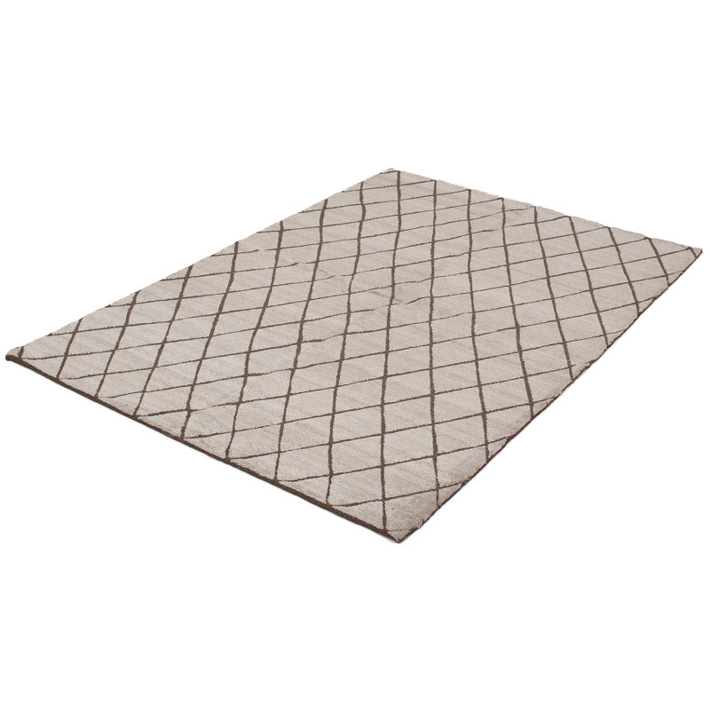 Tapis gris / brun en laine noué à la main de conception unique 6 pi x 9 pi 1 po Theodora