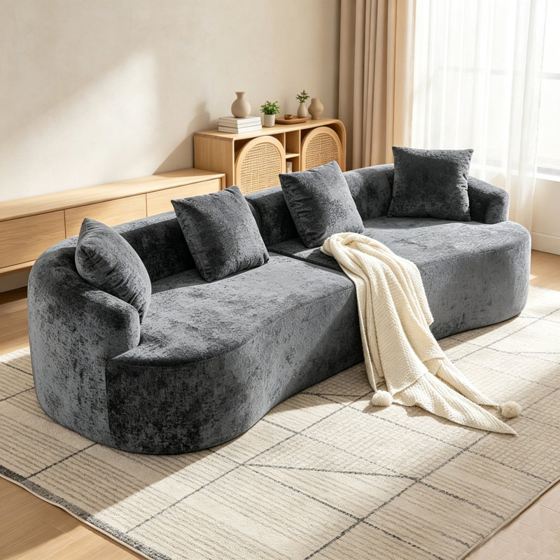 Canapé modulaire incurvé 110 po Chenille, Gris chenille