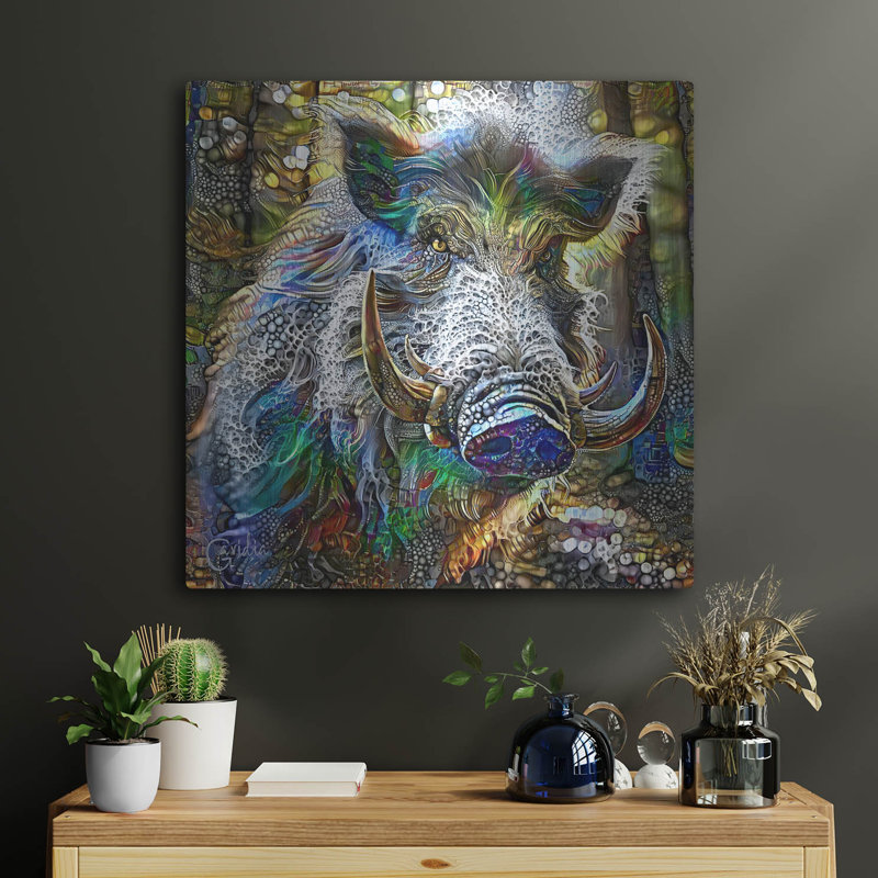  «Wild Boar» par Pedro Gavidia, art mural en métal, H 24 po x l 24 po