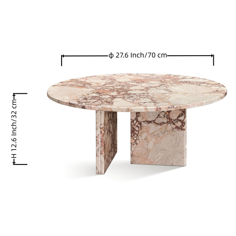 Table basse ronde en marbre rose naturel, hauteur 32 cm, élément de décoration luxueux pour le salon, surface polie, montage rapide, détail distinctif pour la maison, 70 x 32 cm, pièce maîtresse pour la décoration de l'espace, finition.