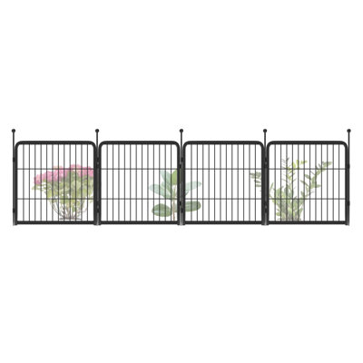 Clôture de jardin d'extérieur pour la cour de change - H 24 po x L 7,6 pi (L) barrière en métal robuste pour chien, clôture pour chien sans creusage, 4 panneaux, noir