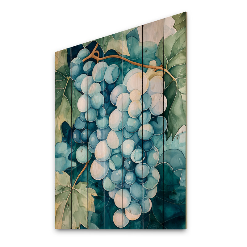 «Celestial Dream Of Vineyard», impression de paysage bleu traditionnel sur bois de pin naturel, H 44 po x l 34 po