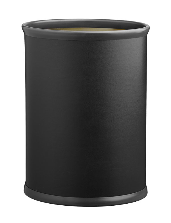 Jocelyn Steel and Leather / Faux Leather Open Waste Basket - 3.25 Gallons, Black