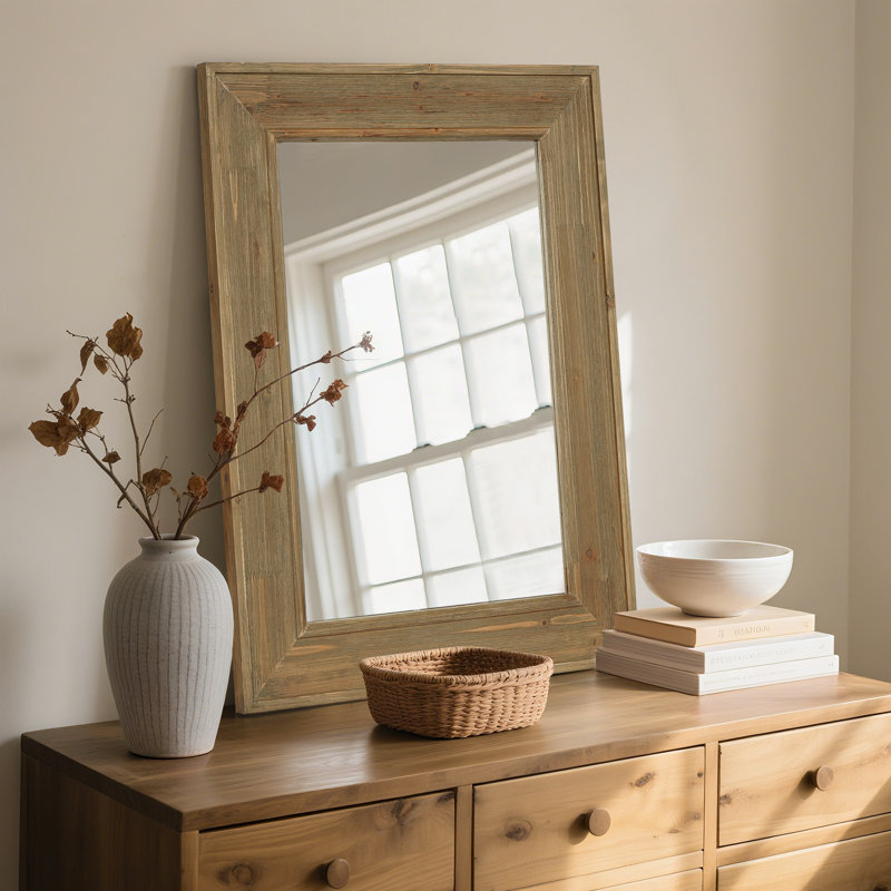 Miroir rustique rustique en bois pour salle de bain, Bois délavé à grain de bois, 48 po x 30 po