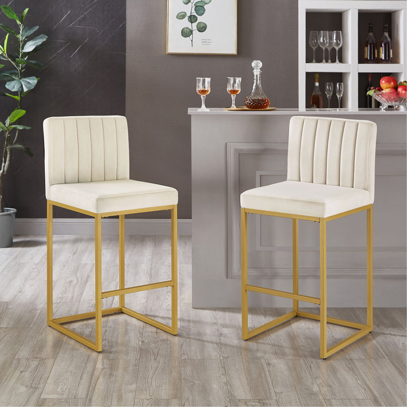 Tabouret à hauteur de comptoir de style moderne avec dossier plein et pieds robustes en fer, ensemble de 2 chaises de bar polyvalentes