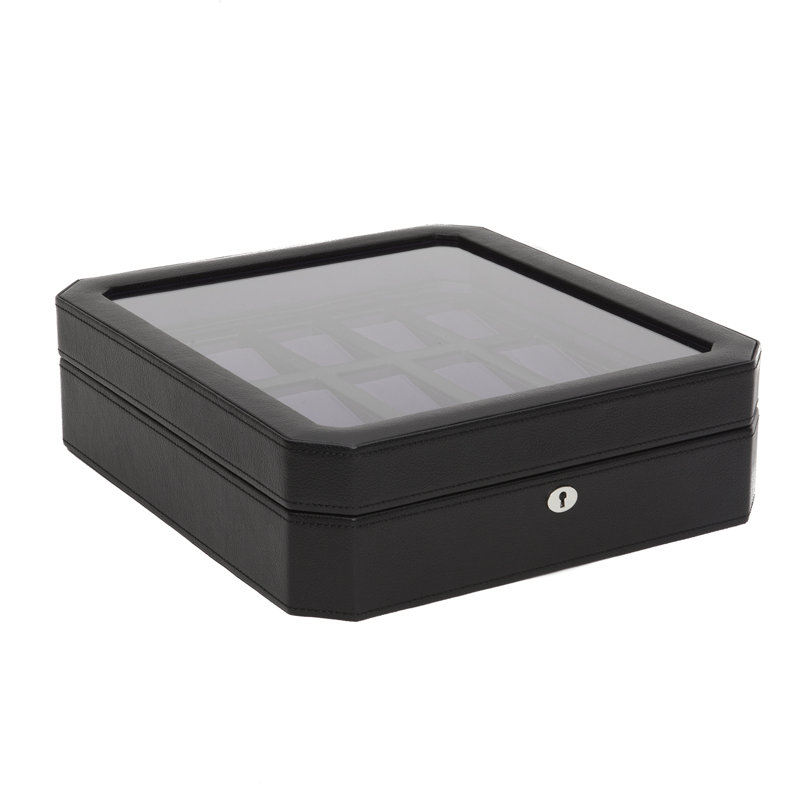 Wood Watch Box + Locking, Black/Purple