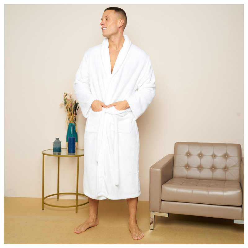 Gender Neutral Mid-Calf Bathrobe with Pockets, White