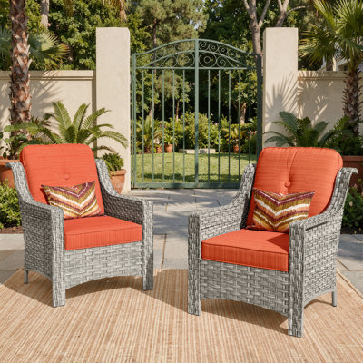 Emanuell 2 - Person Outdoor Wicker Chairs, All Weather Rattan Chairs 2-Seater with Comfy Cushions