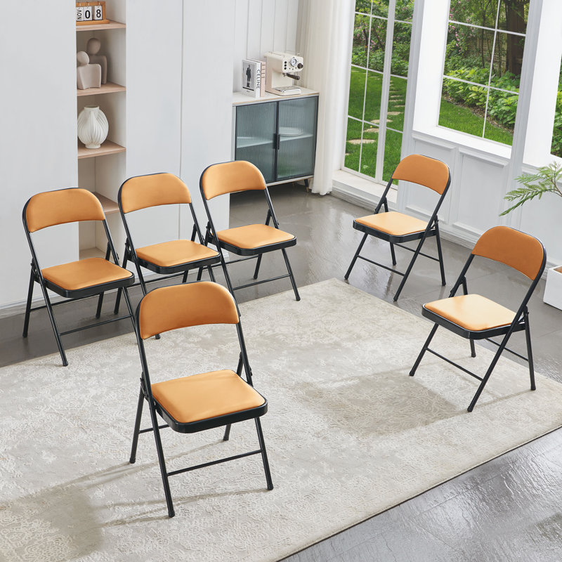 Upholstered Folding Chairs  Outdoor/Indoor, Orange, 6