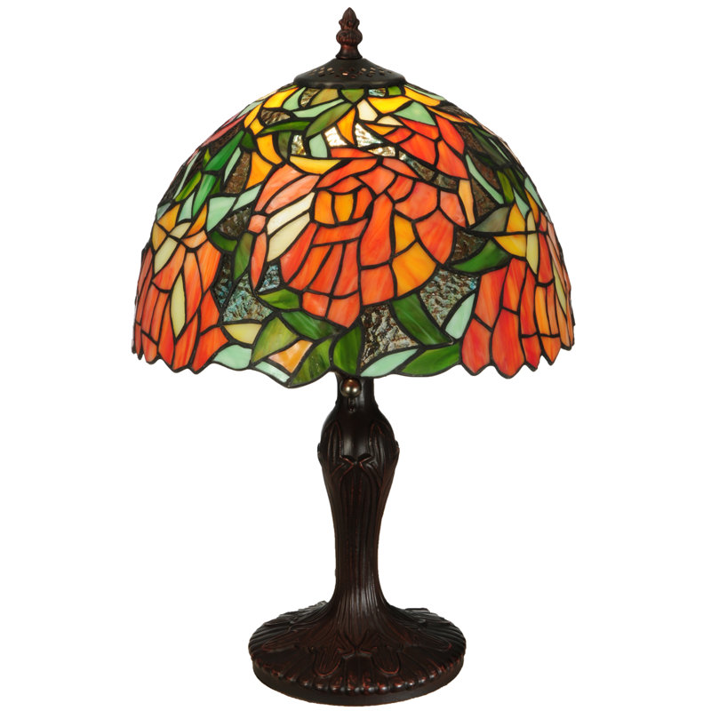 Tiffany Style Stained Glass Table Lamp with Bronze Base