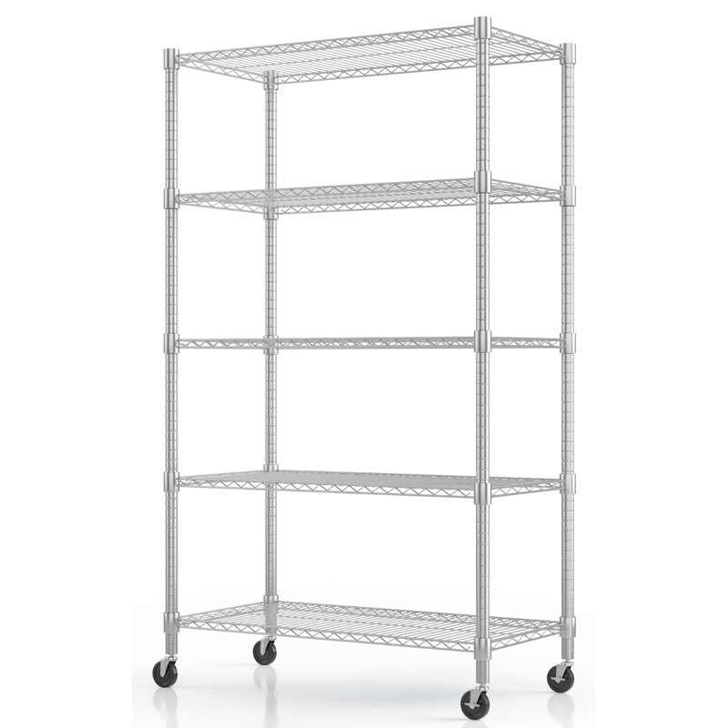 Yelena 90cm W Metal Shelving Unit with Wheels, Black, 208cm H x 90cm W x 45cm D