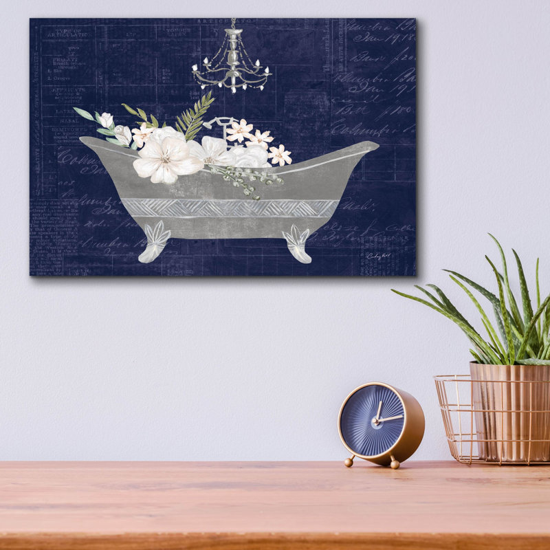  «Floral Bath 2 Indigo» par Courtney Prahl, art mural en verre acrylique, 16 po x 12 po