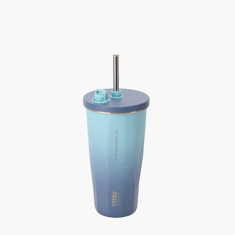 Verre 2.0 avec paille rétractable TYESO FLAIR, 20 oz, Bleu, H 7,56 po x l 3,98 po x P 3,98 po