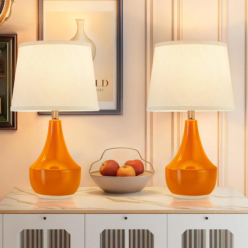 Ceramic Table Lamp for Living Room Set of 2, Orange