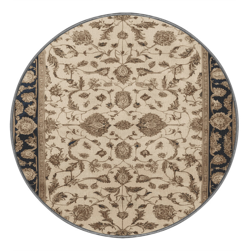 Tapis persan gris lavable à la machine, Rond 3 pi
