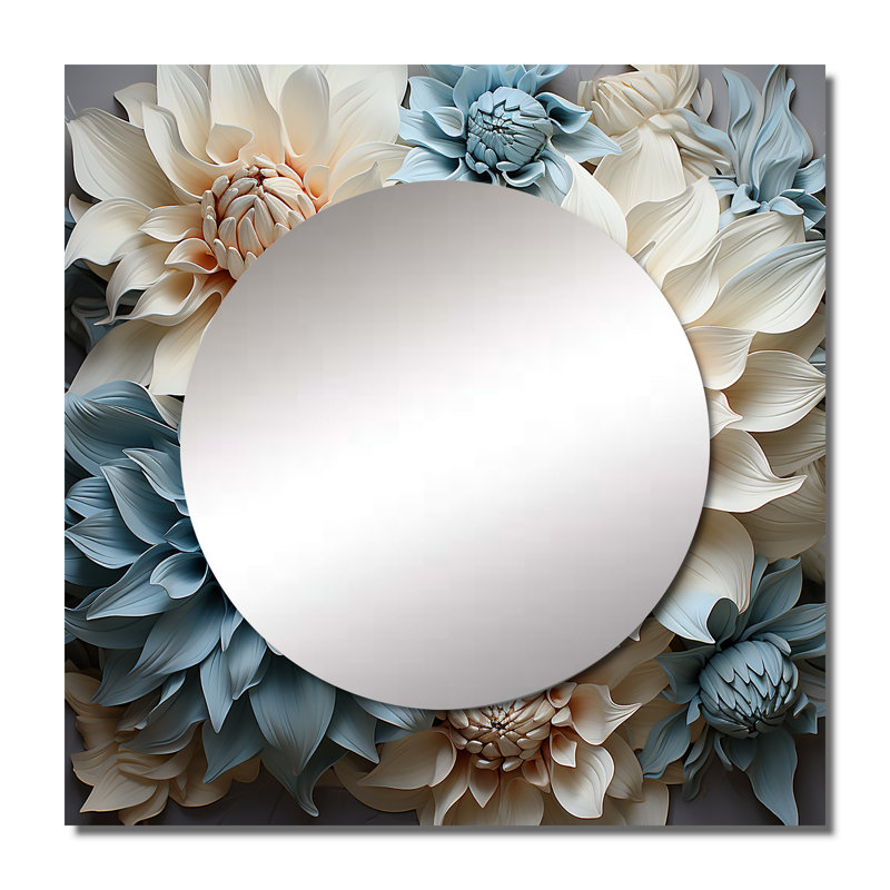 Yoseloff - art mural miroir floral et botanique carré blanc et bleu Dahlia Symphony IV pour salle de bain, 36 po x 36 po