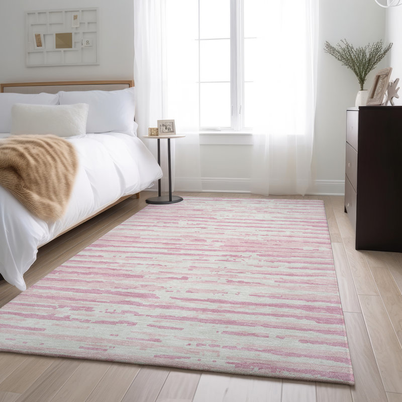 Premium Machine Washable Prisco Pink Rug, Rectangle 10' x 14'