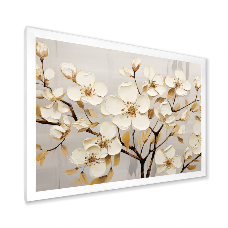 Dogwood Peacefulness sur toile or blanc, Cadre de coin blanc fermé, H 12 po x l 20 po x P 1 po