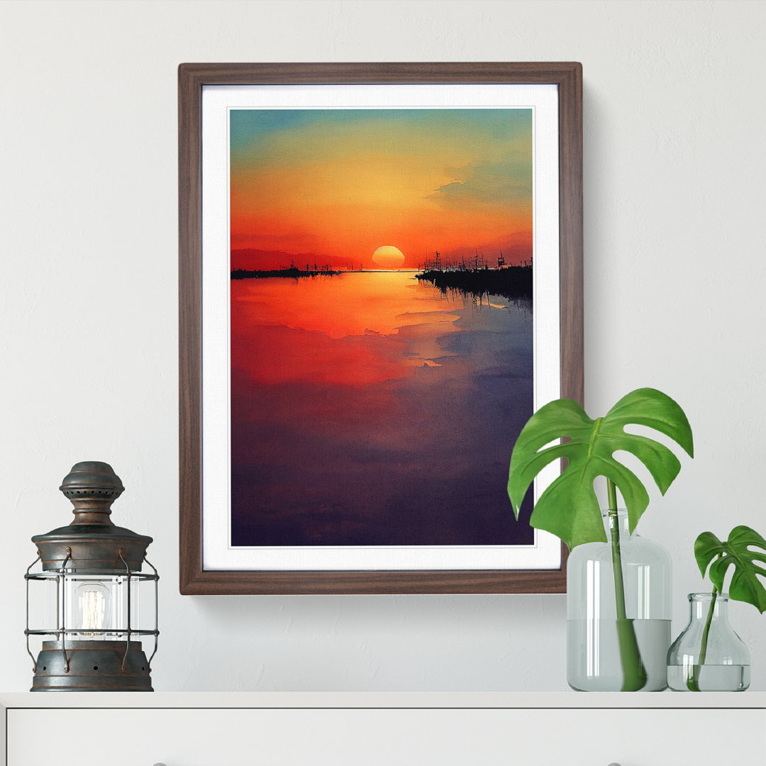 Watercolour Sunset Lake No.1 - Single Picture Frame Painting