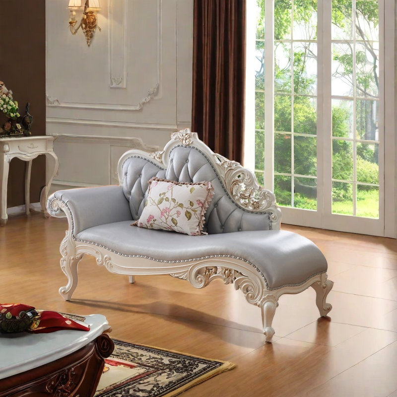 Chaise longue durable, Orienté à gauche (vu de face), Blanc crémeux, Similicuir bleu pastel