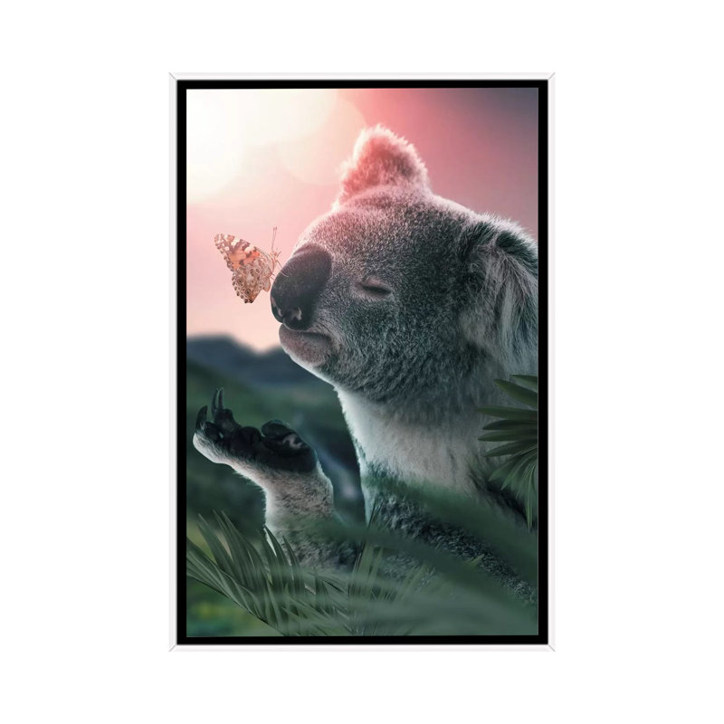 Koala Butterfly 1 Piece Wall Art on Canvas, 66.04 cm H x 45.72 cm W, White Framed