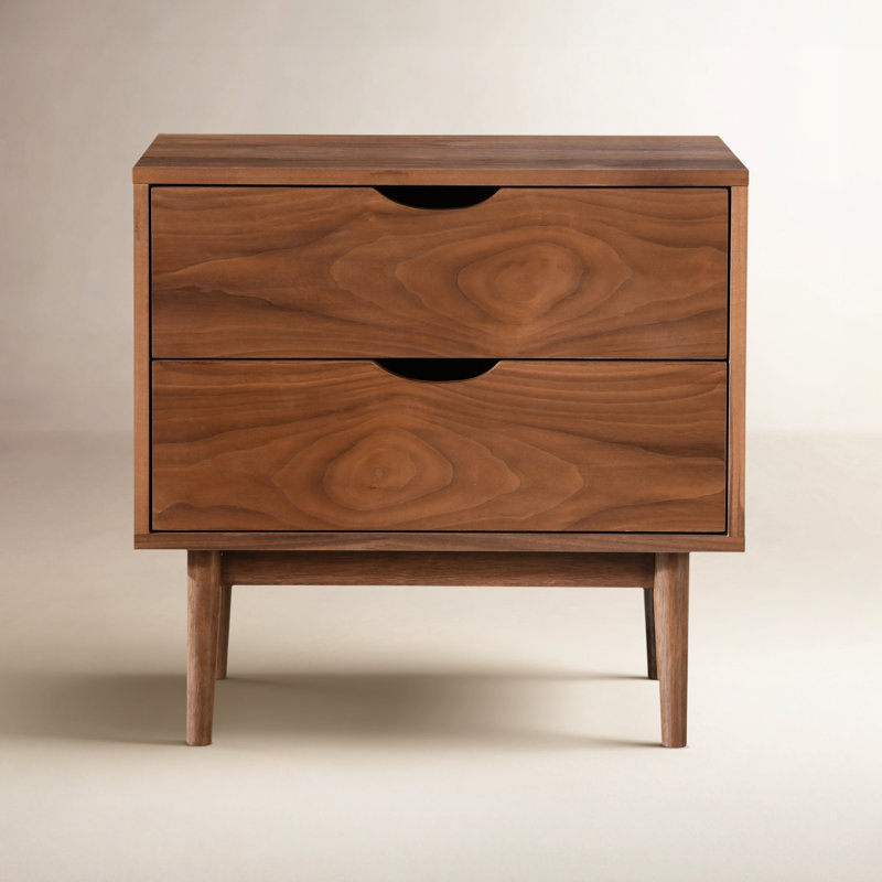 Indra 22" H 2-Drawer Wood Nightstand, Walnut