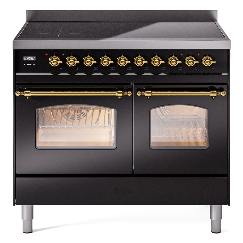 ILVE Nostalgie II Series 40 inch Induction Range with 6 Induction Elements (Glass Door), Glossy Black/Brass