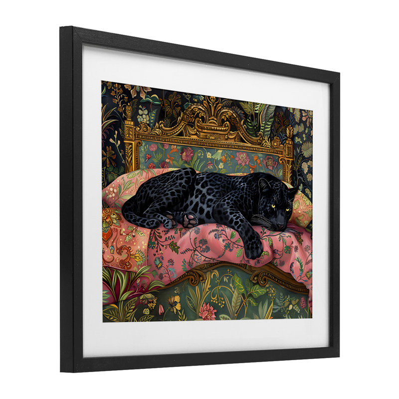 «Leopard Lounge on Ornate Textiles», reproduction encadrée sous verre, design by Creative Studio, H 13 po x l 16 po