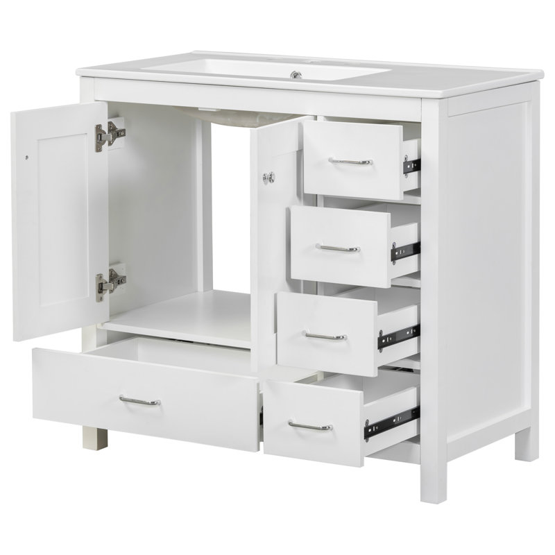 Meuble-lavabo élégant avec lavabo en céramique et rangement spacieux, idéal pour les salles de bain modernes, Blanc