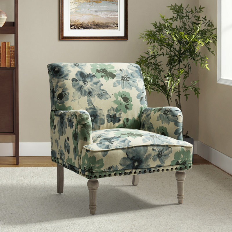 Antoan 28.7"W Floral-Print Upholstered Armchair, Blue Polyester Blend