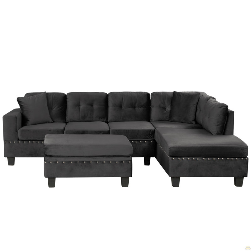 Canapé modulaire de 105 po avec repose-pieds avec rangement, canapé en L avec 2 coussins et porte-gobelets, canapé modulaire avec méridienne réversible