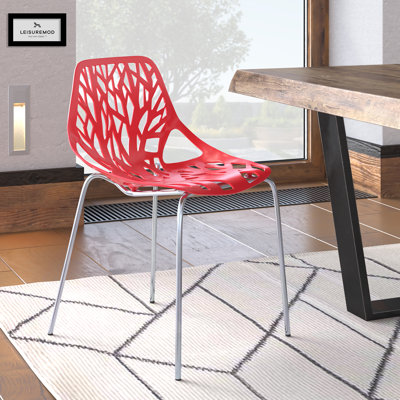 Asbury Stackable Dining Chair with Floral Cutout Back and Stainless Steel Legs – Modern Metal Side Chair for Kitchen, Dining Room, or Restaurant