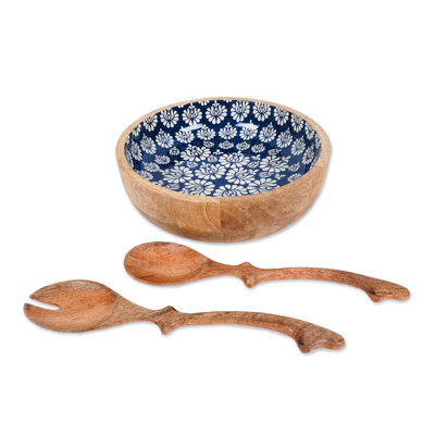 Ensemble de 3 assiettes à salade en bois de manguier de lotus fabriqué à la main Wildon Home®