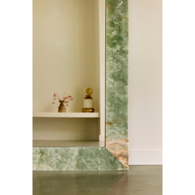 Suna 35 in. x 79 in. Natural Stone Marble Rectangular Framed Mirror