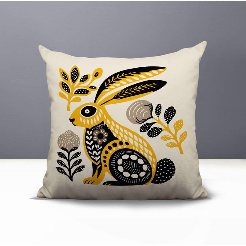 Coussin intérieur / extérieur Timi Rabbit, Jaune, Carré 15 po