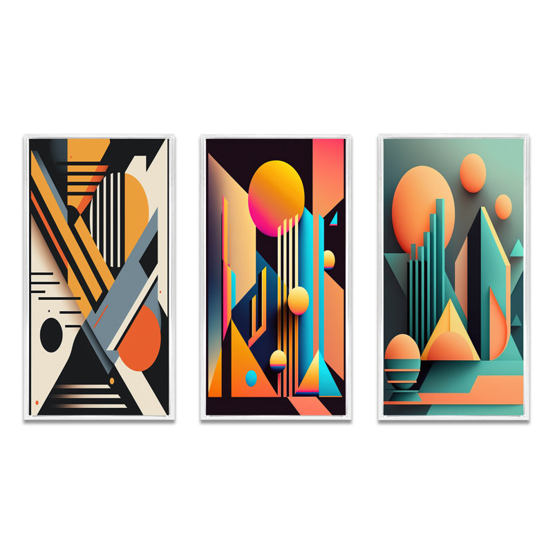 «Graphic Retro Compositions», 3 pièces sur toile, Blanc, H 40 po x l 60 po