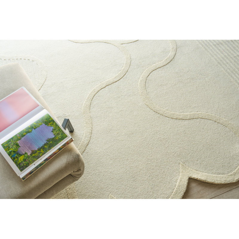 Shell Hand Tufted New Zealand Wool Ivory Area Rug, 10'X14'