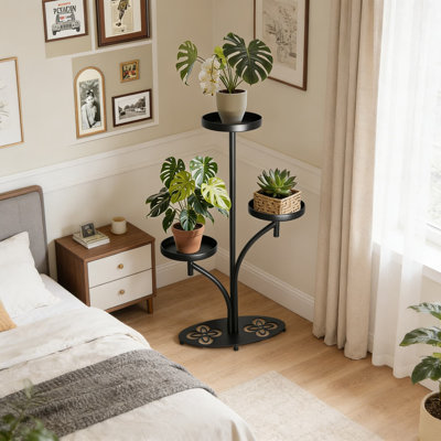 Support pour plante à 3 niveaux en métal avec base en trèfle robuste