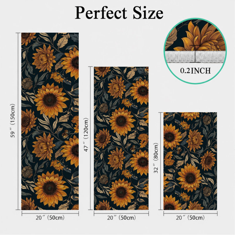 Sunflower Floral Non-Slip Washable Kitchen Mats