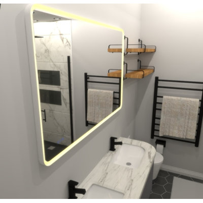 48 in. W x 30 in. H Rectangular Medicine Cabinet - Silver Aluminum Frame, LED Mirror & Clock, Recessed/Surface Mount for Bathroom