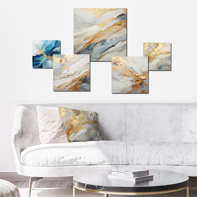 «Blue and White Glacier Charm II», ensemble de 6 reproductions d'art abstrait
