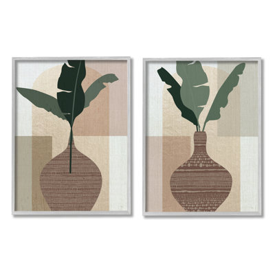 Reproduction de 2 vases à fleurs géométriques encadrés sur bois, 2 pièces par Susan Jill
