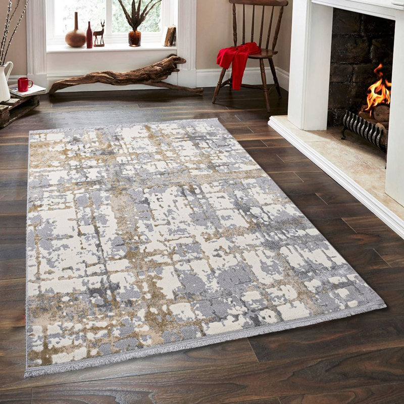 Luxurious Area Rug - 4 ft x 5.6 ft, Grey, Beige & Cream | 60% Polypropylene & 40% Polyester, 1700 g/m² | 7 mm Pile Height, 320,000 Thread Points | Easy to Clean with Vacuum, Stylish & Durable for Home Décor